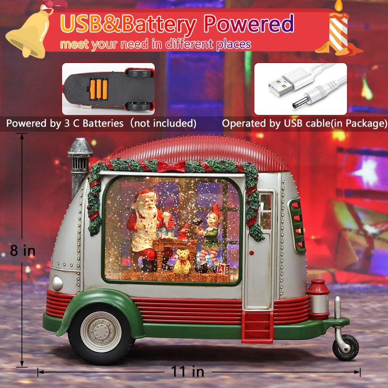 ARMXY Christmas Snow Globe  RV Santa Claus Gift Room Scene Snow Globe  Glittering Lantern with Timer  Snow Globe Lantern USB or Battery Powered for Desktop Ornament  Christmas Decoration - Image 3